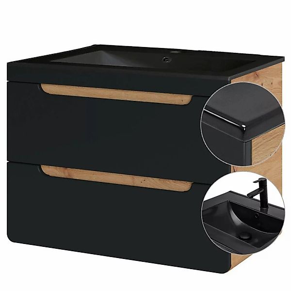 Waschtischunterschrank 81 cm mit Keramik-Becken schwarz NEW-LUTON in seiden günstig online kaufen