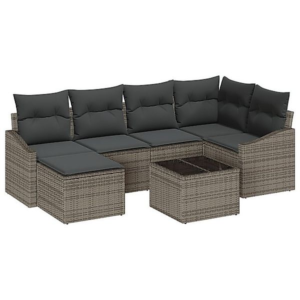 vidaXL Loungesofa Garten Essset Set von 7 Grau Rattan Outdoor Sofa Rechteck günstig online kaufen