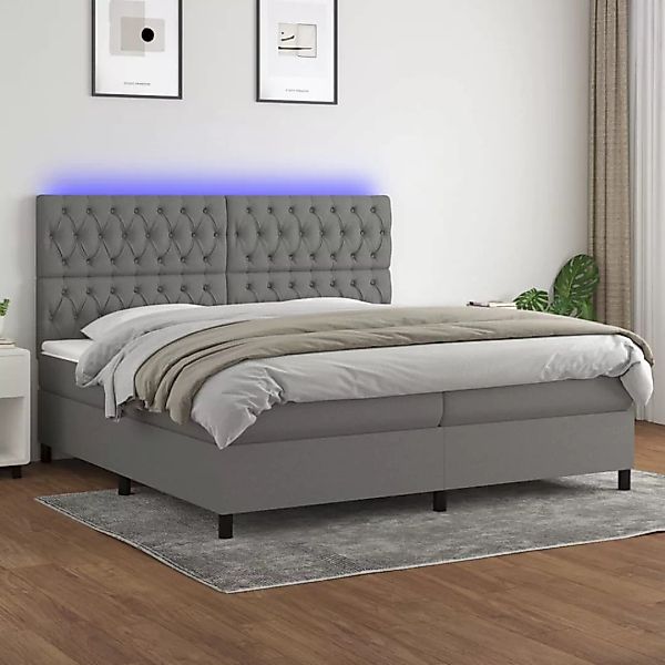 vidaXL Boxspringbett Boxspringbett mit Matratze LED Dunkelgrau 200x200 cm S günstig online kaufen