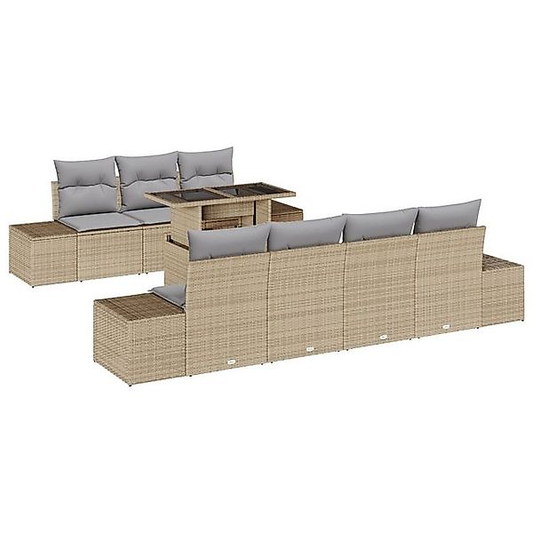 vidaXL Loungesofa 8-tlg. Garten-Sofagarnitur mit Kissen Beige Poly Rattan, günstig online kaufen