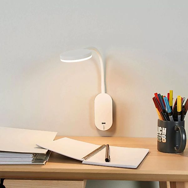 Lindby LED-Wandleuchte Milow, weiß, 39,5 cm, USB-Anschluss günstig online kaufen