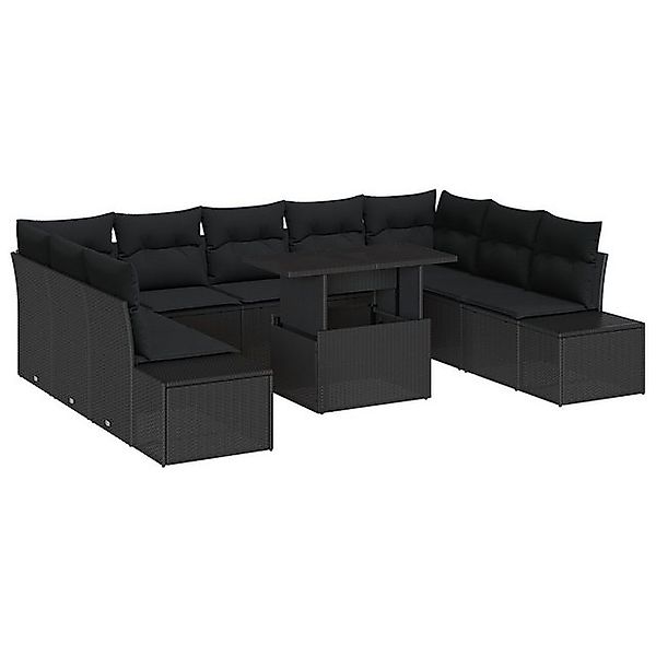 vidaXL Loungesofa 10-tlg. Garten-Sofagarnitur mit Kissen Schwarz Poly Ratta günstig online kaufen