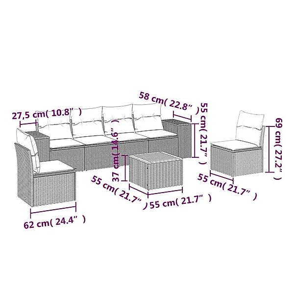 vidaXL Gartenlounge-Set 7-tlg. Garten-Sofagarnitur mit Kissen günstig online kaufen