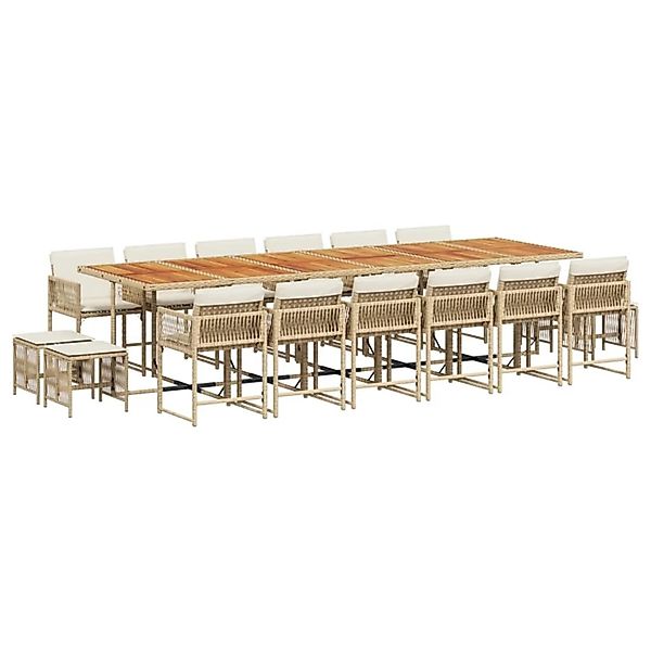vidaXL 17-Tlg Garten-Essgruppe mit Kissen Beige Poly Rattan 3211552 günstig online kaufen