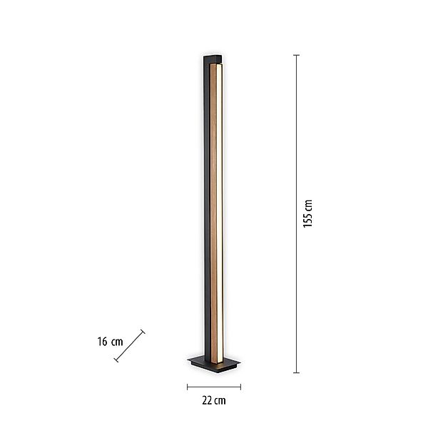 LED-Stehlampe PURE Lines, schwarz, Holz, Remote, 140 cm günstig online kaufen