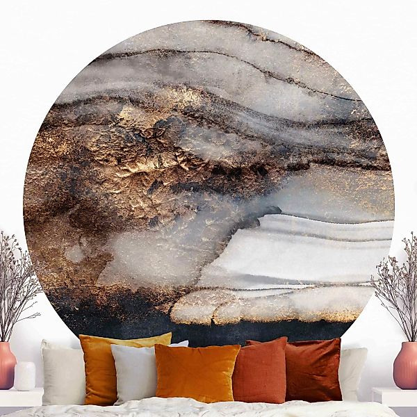 Runde Fototapete selbstklebend Goldener Marmor gemalt günstig online kaufen