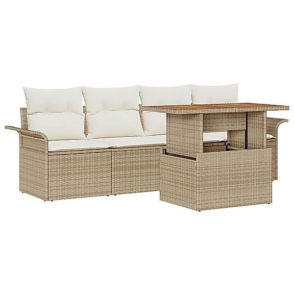 vidaXL Loungesofa 5-teiliges Garten Sofa Set mit Kissen Beige Poly Rattan, günstig online kaufen