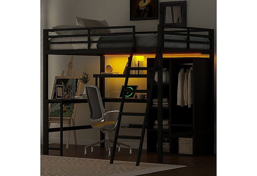 MODFU Hochbett Funktionsbett Stauraumbett Kinderbett (mit Schreibtisch, LED günstig online kaufen