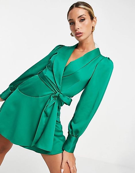 Closet London – Mini-Wickelkleid in Smaragdgrün mit Bindegürtel günstig online kaufen