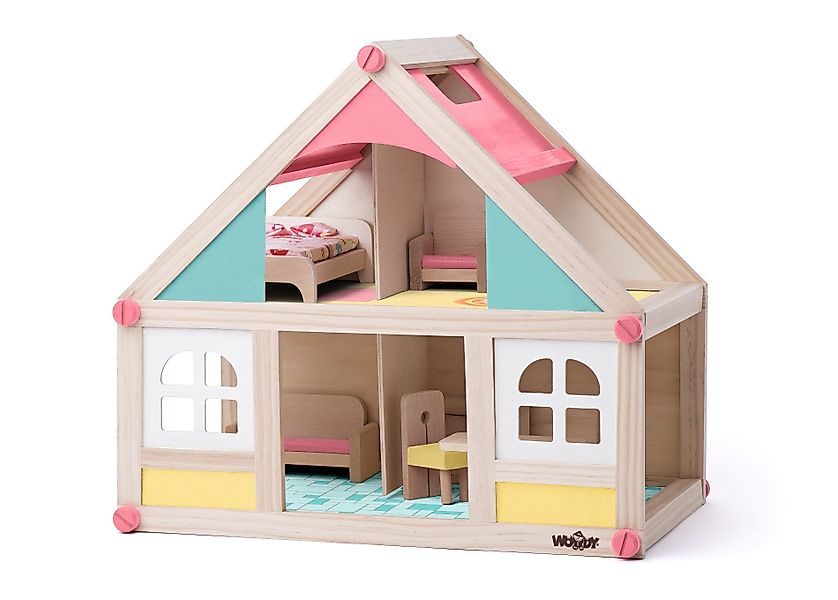 Woodyland Puppenhaus Holz-Puppenhaus mit 2 Etagen. günstig online kaufen