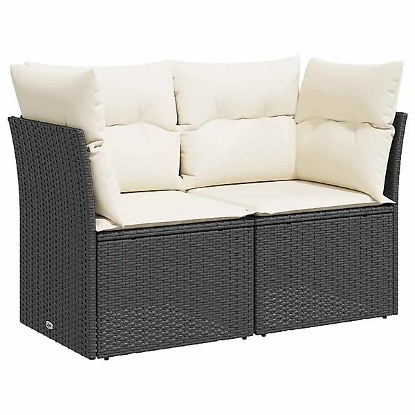 vidaXL Gartensofa mit Kissen 2-Sitzer Schwarz Poly Rattan 365998 günstig online kaufen