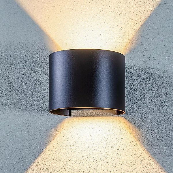 Lindby LED-Außendwandleuchte Nivar, rund, schwarz, IP54 günstig online kaufen