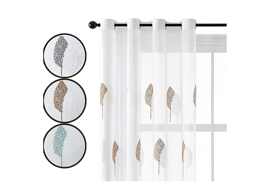 Jibenhome Schiebegardine 2-er Set Voile Gardine Ösen Vorhänge,Baumstickerei günstig online kaufen