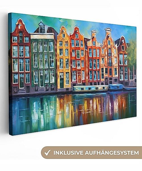OneMillionCanvasses® Leinwandbild Amsterdam - Ölfarbenoptik - Gracht - Kuns günstig online kaufen