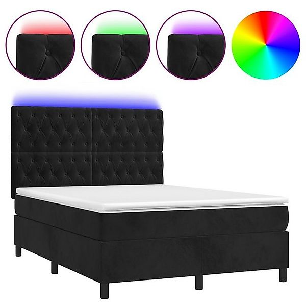 vidaXL Boxspringbett Boxspringbett mit Matratze LED Schwarz 140x200 cm Samt günstig online kaufen