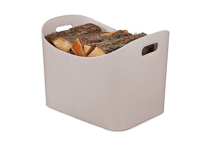 relaxdays Kaminholzkorb Hellgrauer Holzkorb Kunstleder, XL günstig online kaufen