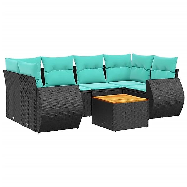 vidaXL 7-Tlg Gartensofa-Set mit Kissen Schwarz Polyrattan 3224902 günstig online kaufen
