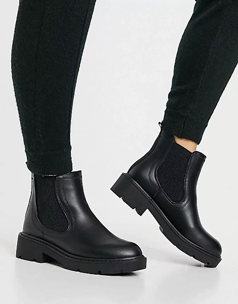 Schuh – Ailsa – Flache Chelsea-Stiefel mit dicker Sohle in Schwarz günstig online kaufen