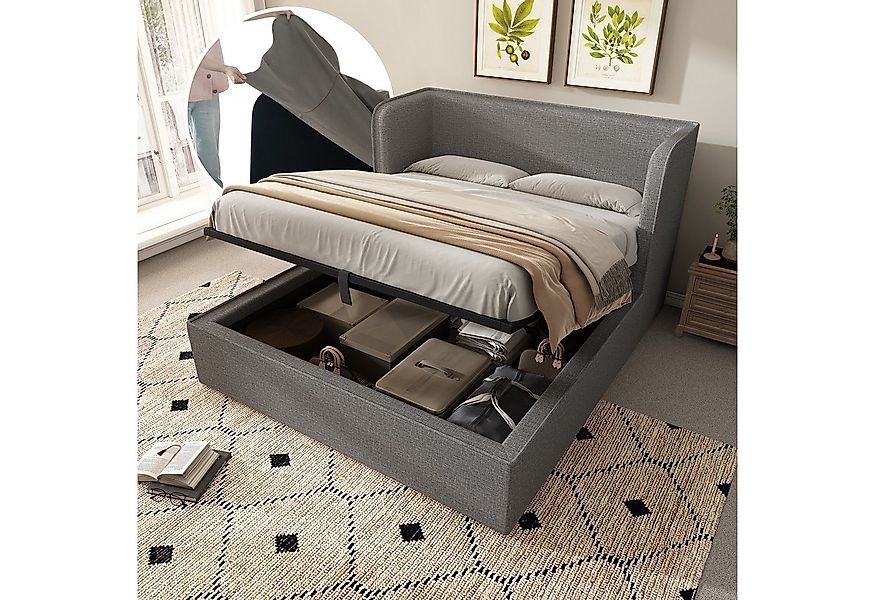 HAUSS SPOLE Polsterbett 160×200 Doppelbett mit Breite Seitenlehn, Leinen, G günstig online kaufen