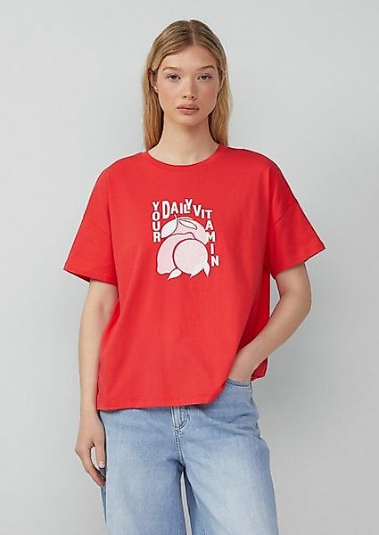 QS Kurzarmshirt Baumwollshirt mit überschnittener Schulter und Frontprint günstig online kaufen