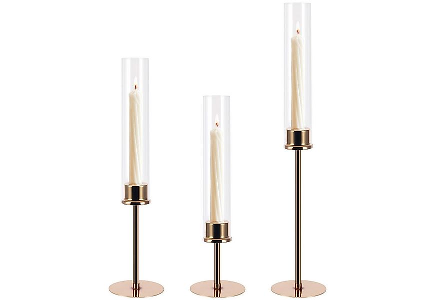 BlingBin Standkerzenhalter 3er Gold Stabkerzenhalter Kerzenständer mit Glas günstig online kaufen