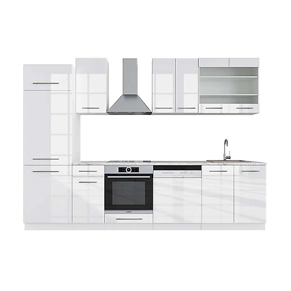 Vicco Fame-Line Küchenzeile Weiß Hochglanz/Weiß 300 cm AP Marmor günstig online kaufen
