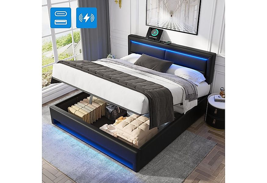 REDOM Polsterbett Polsterung aus Schaum (Stahlrahmen mit Hydraulisch anhebb günstig online kaufen