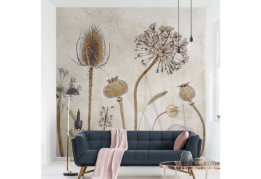 Bilderdepot24 Vliestapete Vintage Growing Old Blumen Natur Beige Landhausst günstig online kaufen