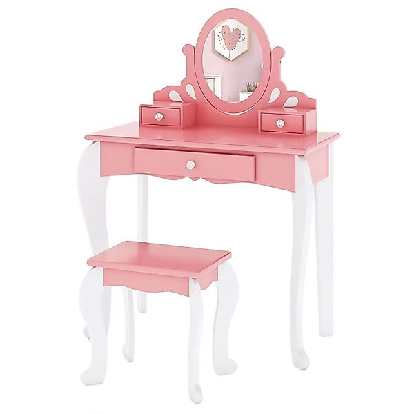 Costway Kinder Schminktisch mit 3 Schubladen & 360° Spiegel Rosa günstig online kaufen