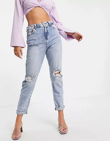 New Look – Boyfriend-Jeans in Hellblau mit Zierrissen günstig online kaufen