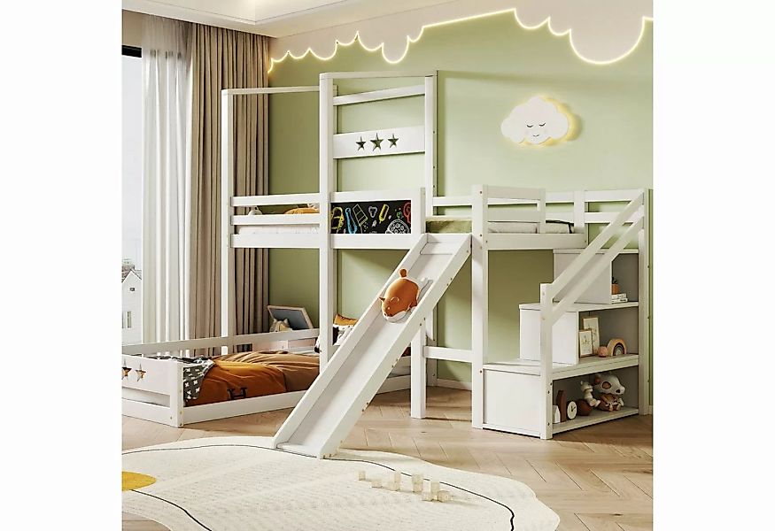 OKWISH Kinderbett 90 x 200 cm Einzelbett Treppe mit Stauraum (90x200 cm Ein günstig online kaufen