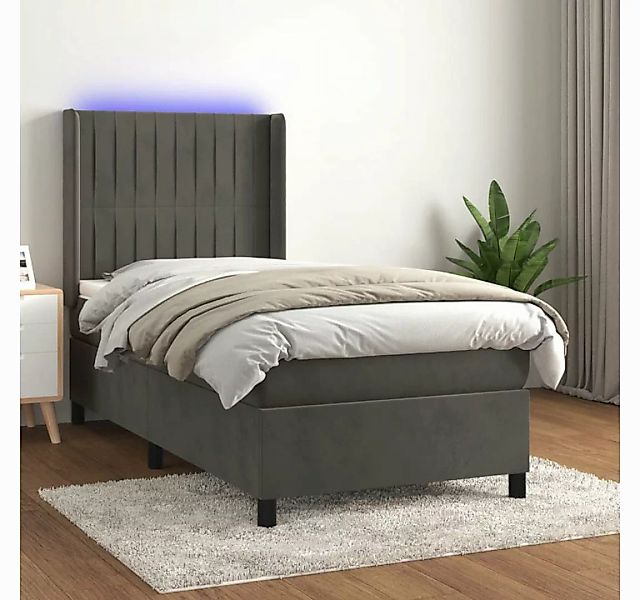 vidaXL Boxspringbett Boxspringbett mit Matratze LED Dunkelgrau 90x200 cm Sa günstig online kaufen