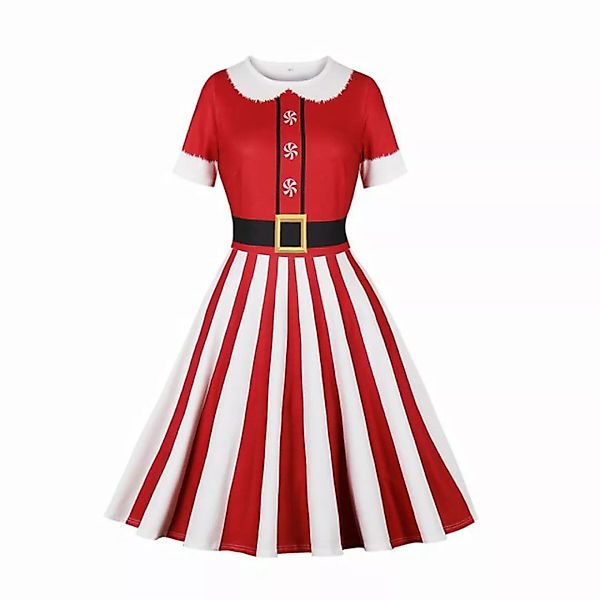 FIDDY Volantkleid Damen-Weihnachtskleid mit kurzen Ärmeln und Midi-Print günstig online kaufen