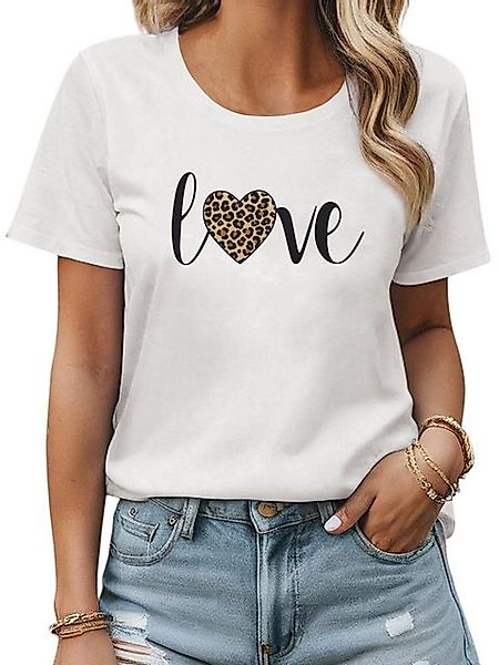 PYL Kurzarmshirt Damen Sommer Bequemes T-Shirt mit Leopardenmuster-Herz Pri günstig online kaufen