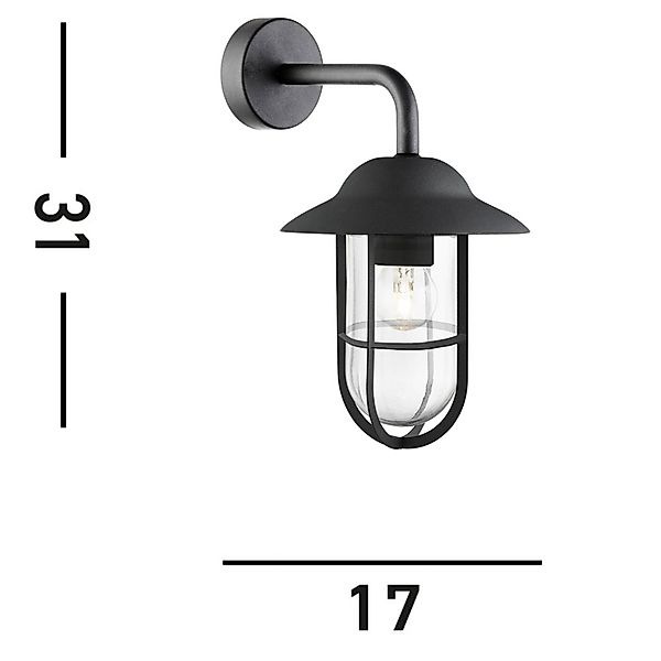 Außenwandleuchte Toronto, schwarz IP44, Stahl, Glas, E27 günstig online kaufen