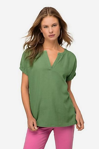 Laurasøn Druckbluse Leinenmix-Bluse Tunika-Ausschnitt günstig online kaufen