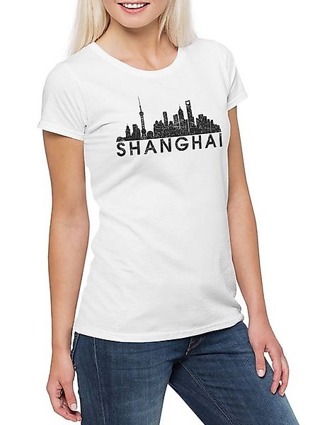 Urban Backwoods Print-Shirt Skyline Shanghai Damen T-Shirt Schanghai China günstig online kaufen