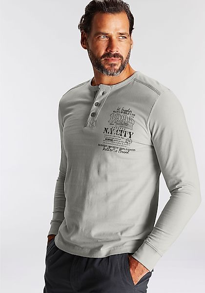 Mans World Henleyshirt Langarm, mit lässigem Print, Rundhalsausschnitt mit günstig online kaufen