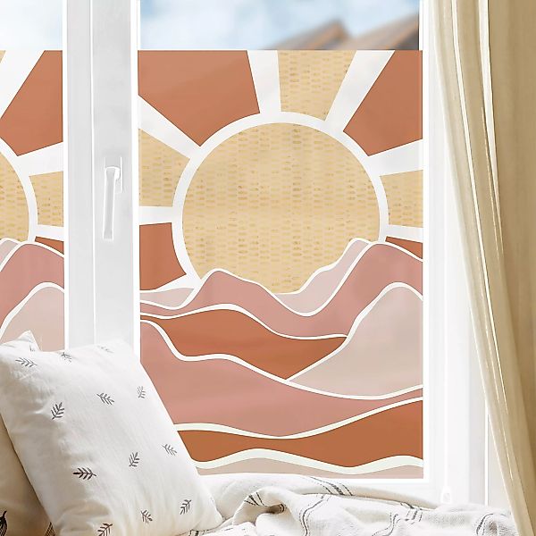 Fensterfolie Berglandschaft mit goldenem Sonnenaufgang günstig online kaufen