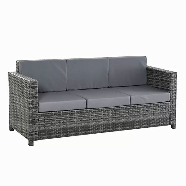 Outsunny Loungesofa Poly-Rattan Sofa mit Kissen 3-Sitzer Garten Metall Poly günstig online kaufen