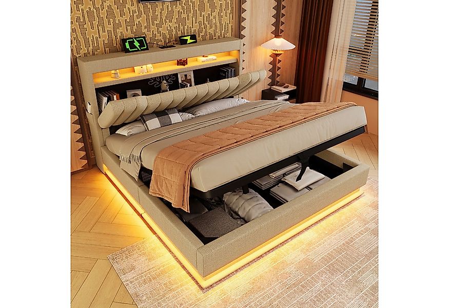 MODFU Polsterbett mit Stauraum LED Beleuchtung Ladefunktion (Struraumbett, günstig online kaufen