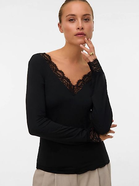 Vero Moda Langarmshirt "VMSKYE LS V-NECK LACE TOP JRS NOOS" günstig online kaufen