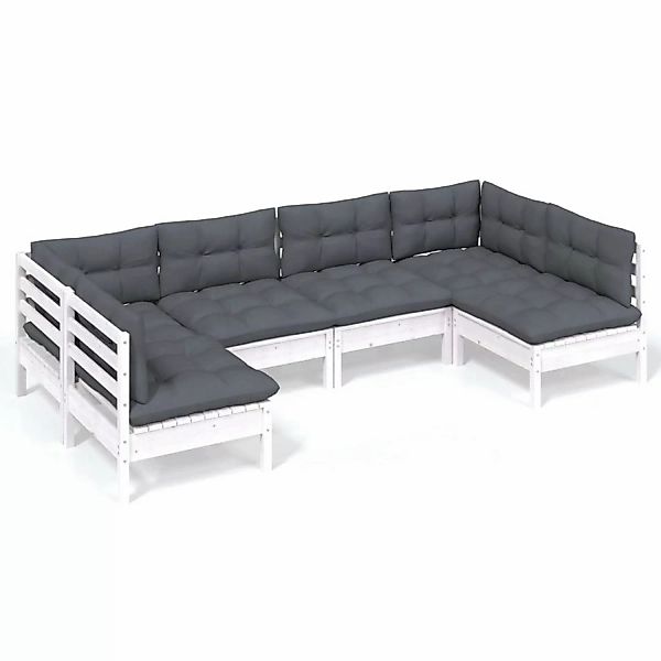 vidaXL 6-tlg Garten-Lounge-Set mit Kissen Weiß Kiefer Massivholz Modell 6 günstig online kaufen