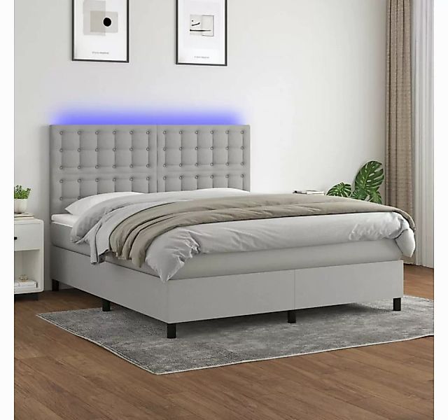 vidaXL Boxspringbett Boxspringbett mit Matratze LED Hellgrau 180x200 cm Sto günstig online kaufen