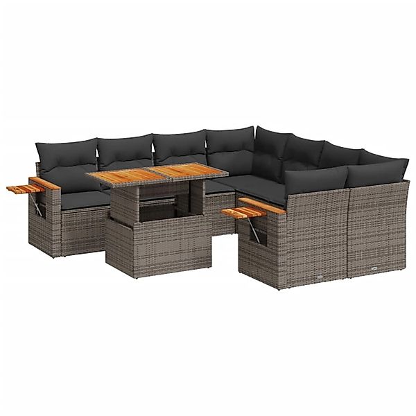 vidaXL 9-Tlg Garten-Sofagarnitur mit Kissen Grau Poly Rattan 3273447 günstig online kaufen