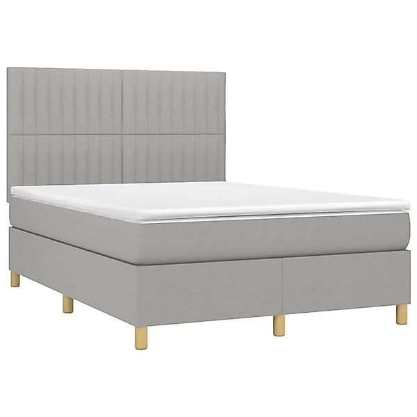vidaXL Boxspringbett mit Matratze & LED Hellgrau 140x190 cm Stoff 3135589 günstig online kaufen