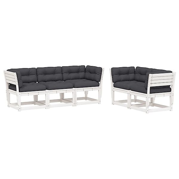 vidaXL 5-Tlg Garten-Sofagarnitur mit Kissen Weiß Massivholz Kiefer 3217001 günstig online kaufen