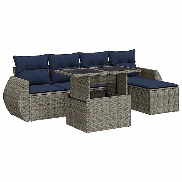 vidaXL 6-Tlg Garten-Sofagarnitur mit Kissen Grau Poly Rattan Akazie 3326622 günstig online kaufen