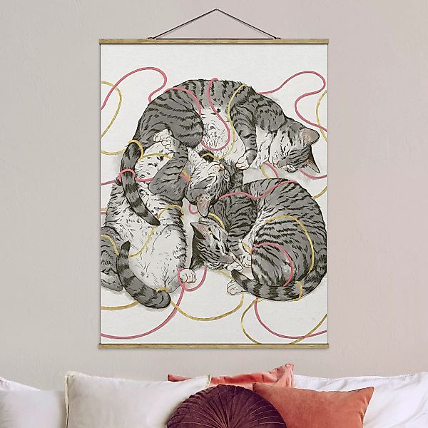 Stoffbild Tiere mit Posterleisten - Hochformat Illustration Graue Katzen Ma günstig online kaufen