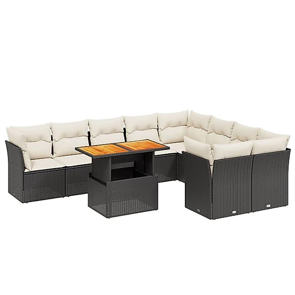 vidaXL 10-Tlg Garten-Sofagarnitur mit Kissen Schwarz Poly Rattan 3271007 günstig online kaufen